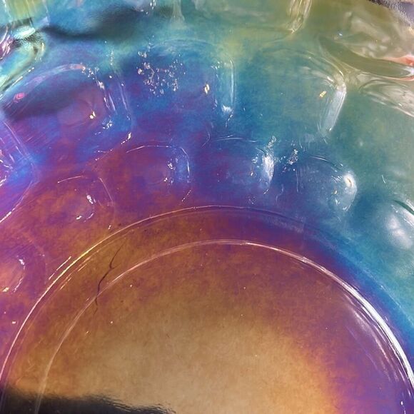 Federal CARNIVAL  GLASS  Iridescent Thumbprint  "Colonial Smoke" 9 3/8” Bowl Vtg - Picture 10 of 10